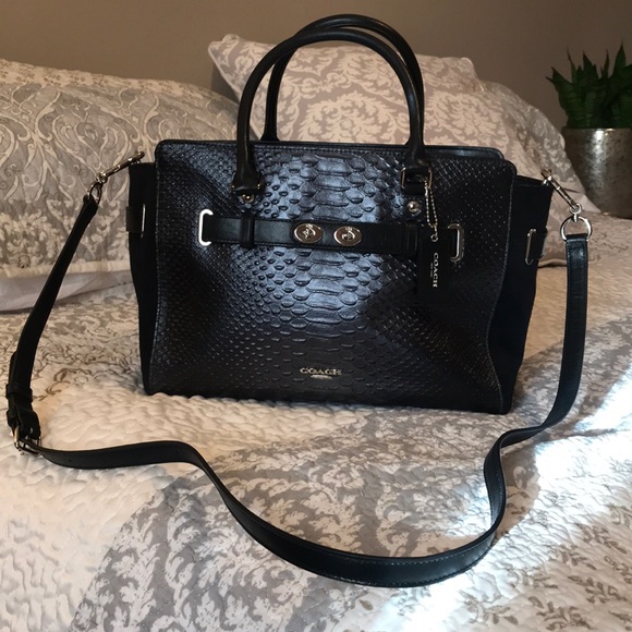 Coach Handbags - Coach Glitter Leather & Suede Signature Satchel